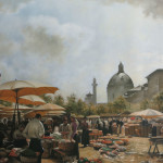 Unsere Reproduktion von Carl Molls Wiener Gemälde "Naschmarkt" (Öl auf Leinwand)