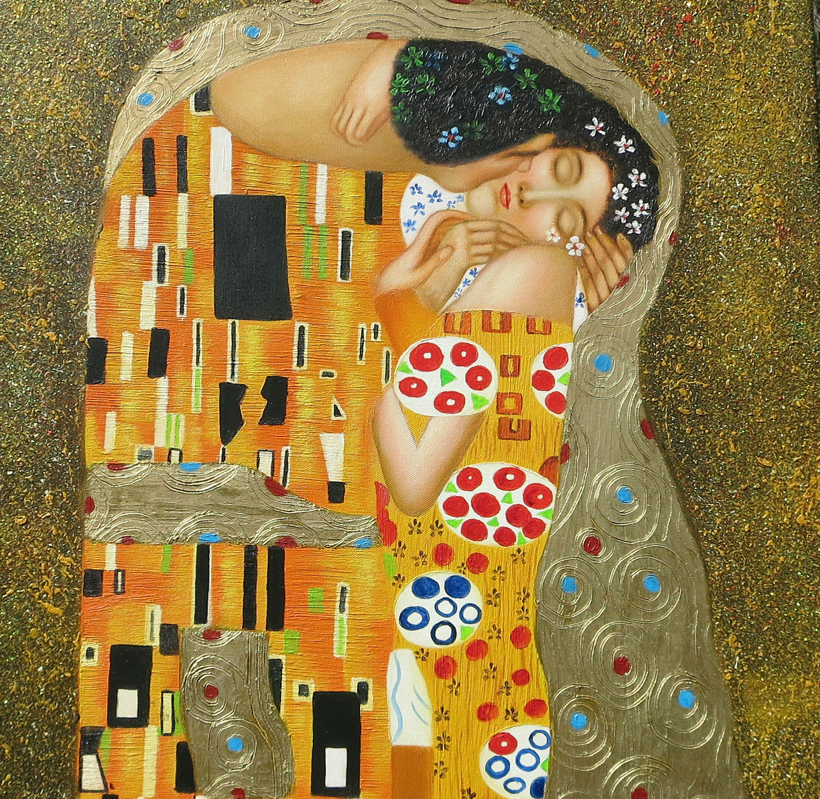 Gustav Klimt, Der Kuss, Reproduktion, Ausschnitt